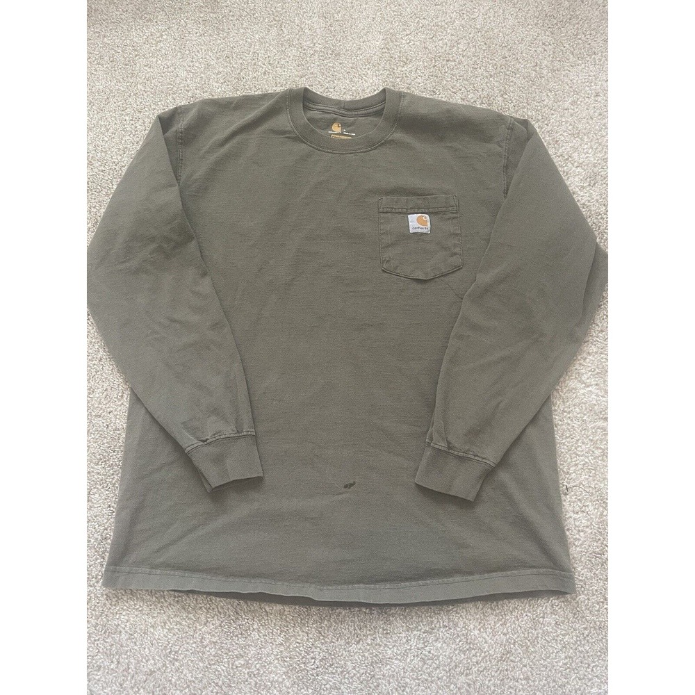 Carhartt Shirt Mens Large Green Original Fit Long Sleeve Pocket Workwear